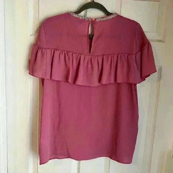 New Juicy Couture Ruffle Layer Crepe Embellished Neckline Women's Blouse Sz M - Picture 6 of 6